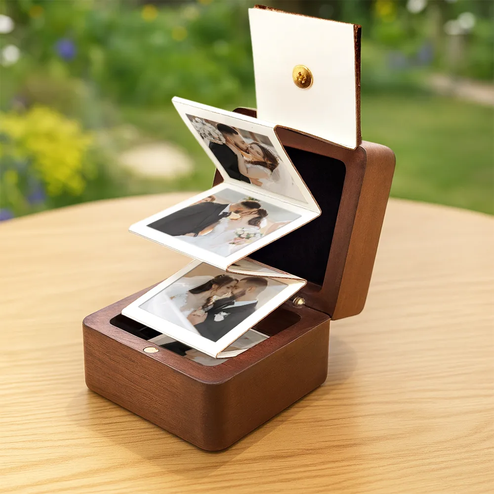 Monogram Couple's Names - Personalized Wooden Accordion Photo Box - Image 3