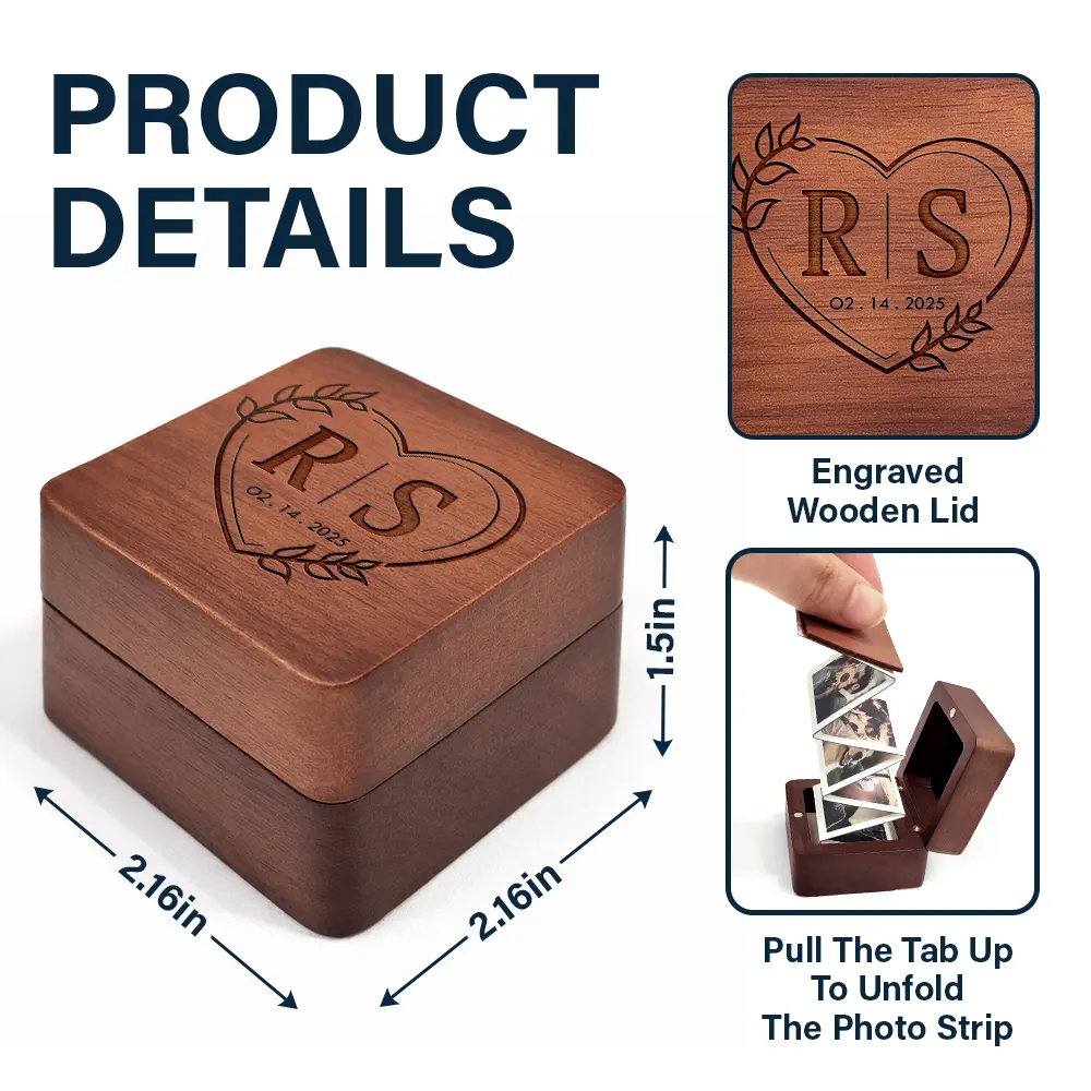 Monogram Couple's Names - Personalized Wooden Accordion Photo Box - Image 5