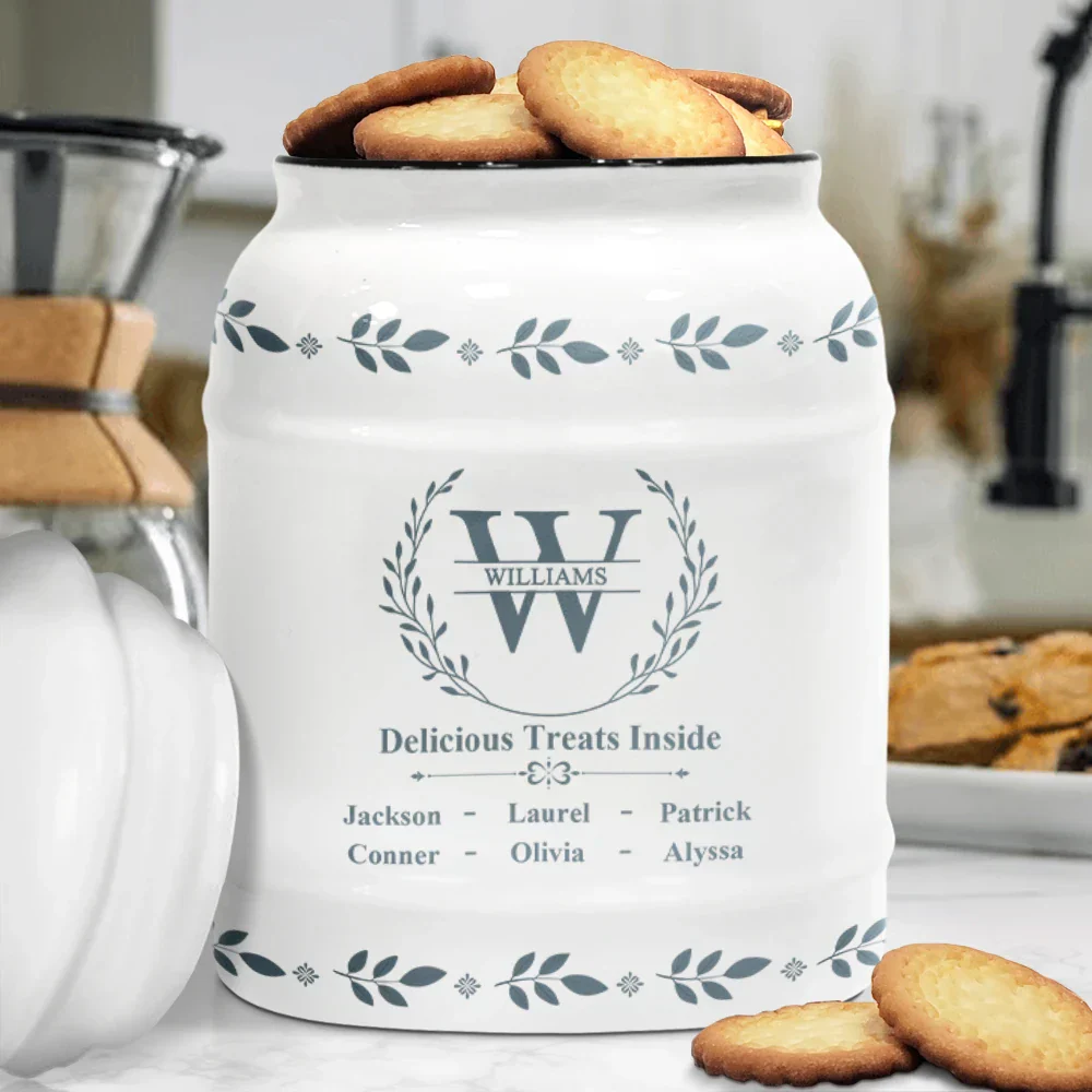 Monogram Family Delicious Treats Inside - Personalized Cookie Jar - Image 3
