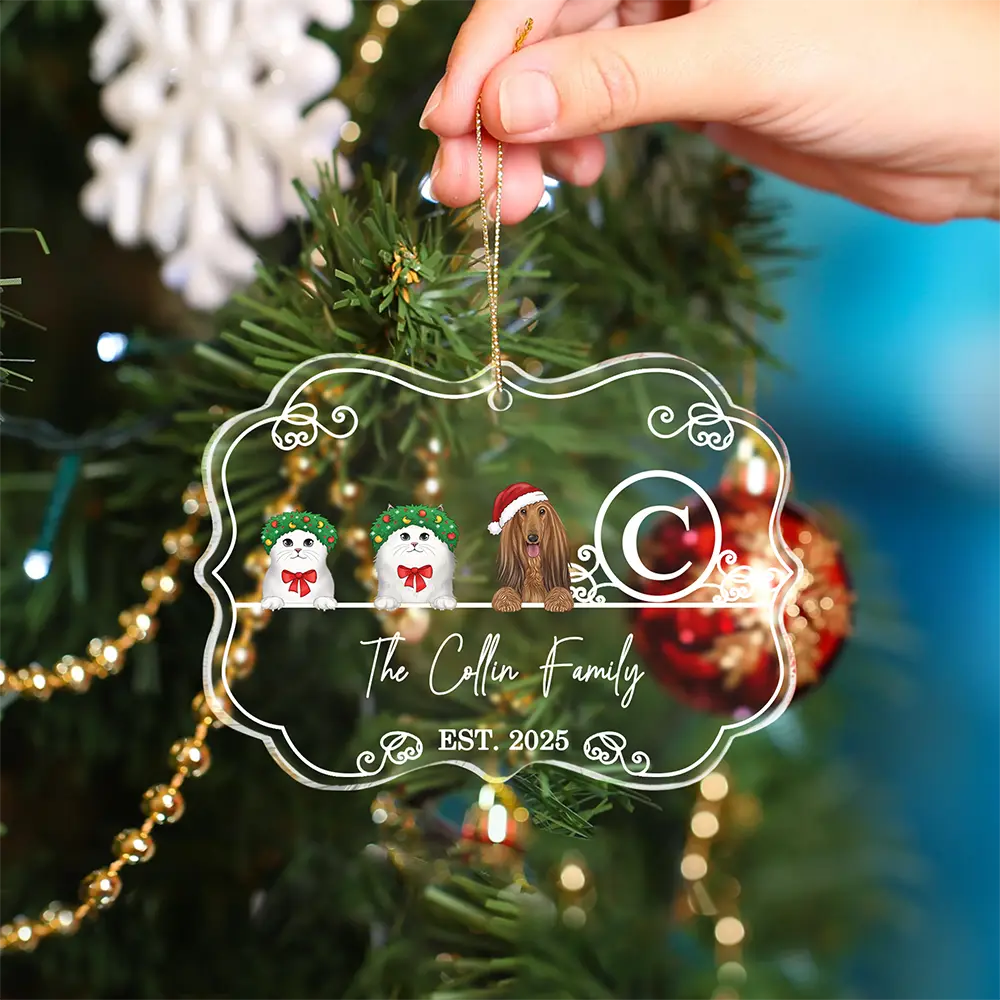 Monogram Family Name Dog Cat Pet Christmas - Personalized Medallion Acrylic Ornament - Image 4