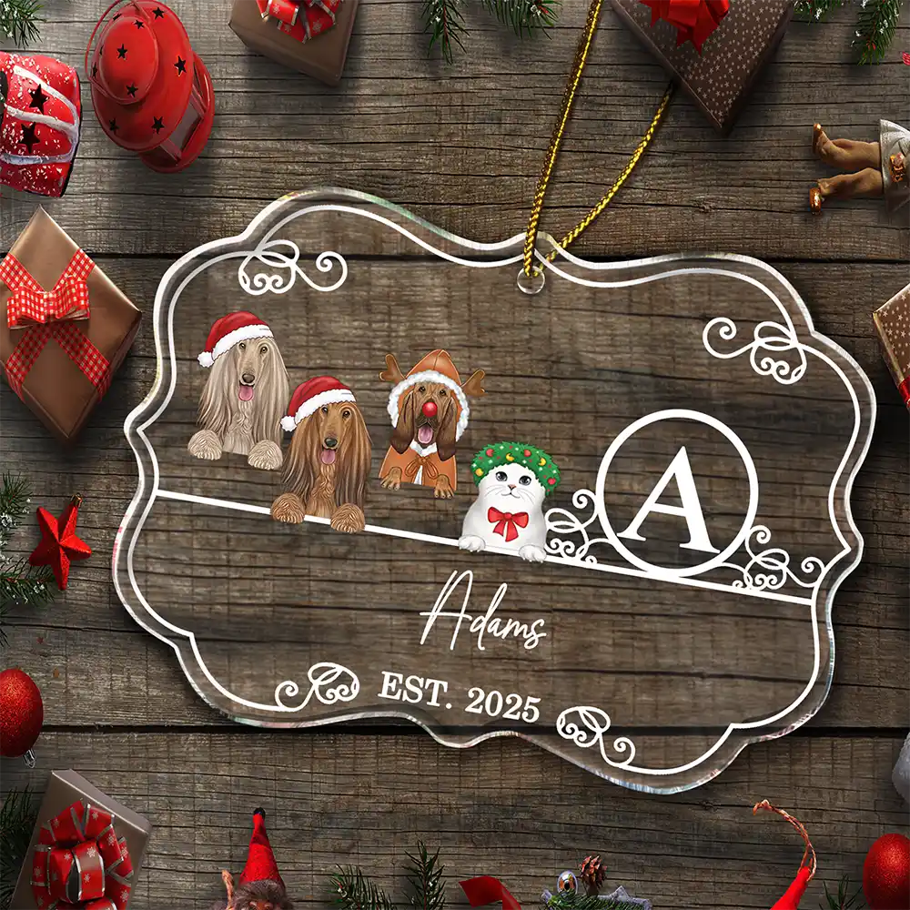 Monogram Family Name Dog Cat Pet Christmas - Personalized Medallion Acrylic Ornament - Image 5