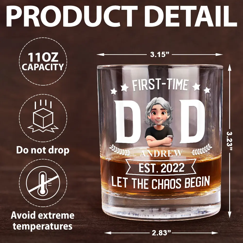 Monogram First Time Dad Est - Personalized Whiskey Glass - Image 5