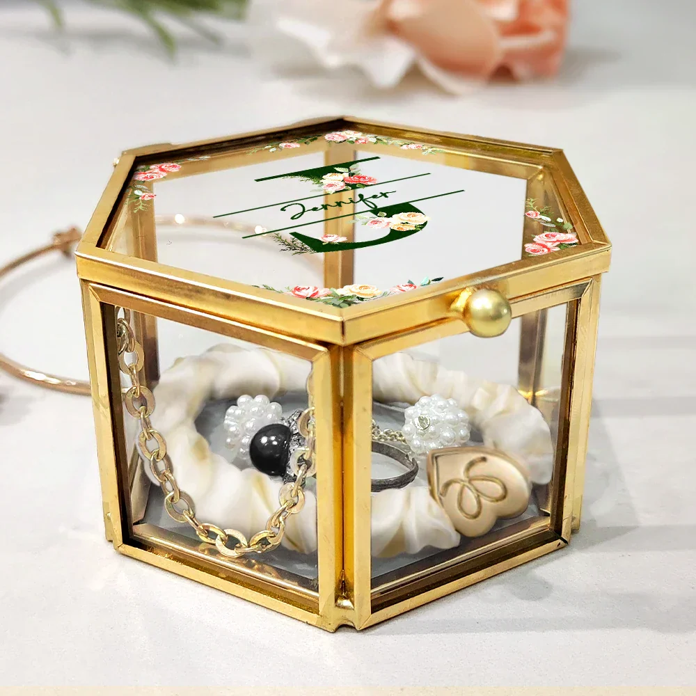 Monogram Floral - Personalized Glass Jewelry Box - Image 3