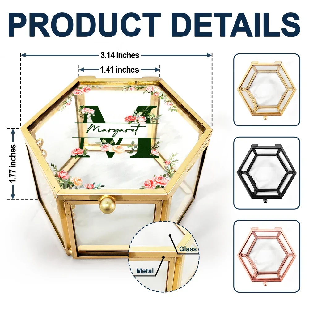 Monogram Floral - Personalized Glass Jewelry Box - Image 6