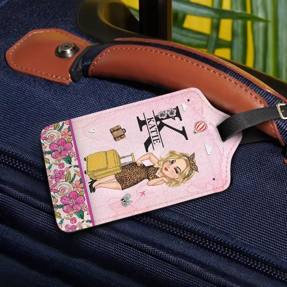 Monogram Floral Tropical Girl - Personalized Luggage Tag - Image 2