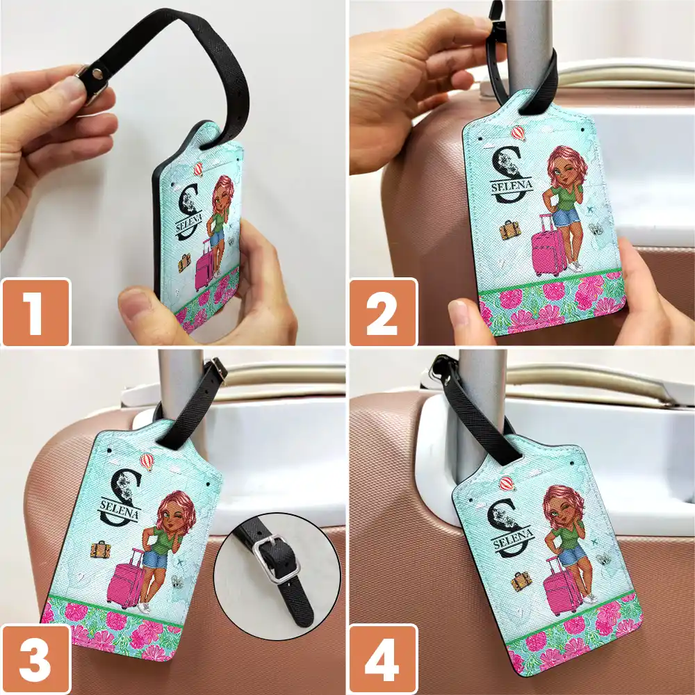 Monogram Floral Tropical Girl - Personalized Luggage Tag - Image 6