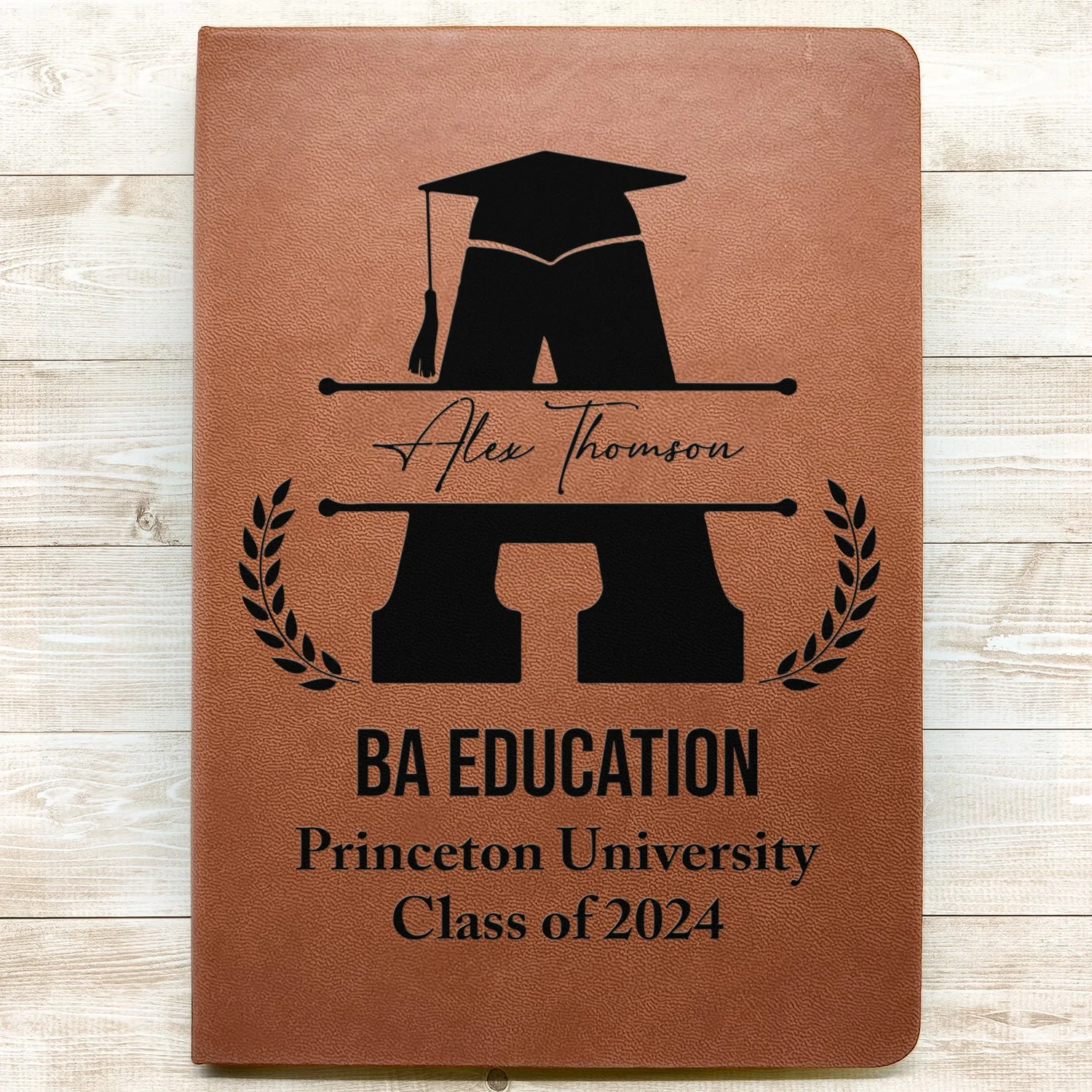 Monogram Graduation Ceremony - Graduation Gift, Gift For Friends - Personalized Leather Journal - Image 3