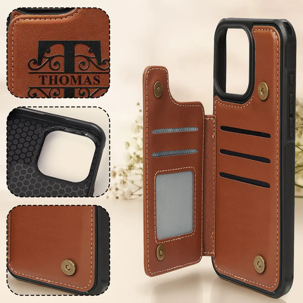 Monogram Initial - Personalized Leather Flip Wallet Phone Case - Image 4