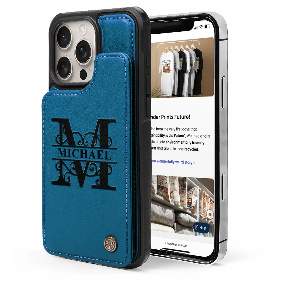 Monogram Initial - Personalized Leather Flip Wallet Phone Case - Image 5