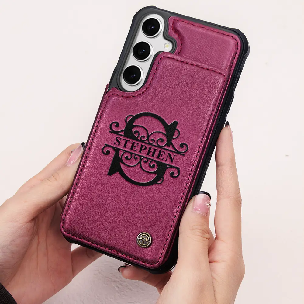 Monogram Initial - Personalized Leather Flip Wallet Phone Case - Image 2