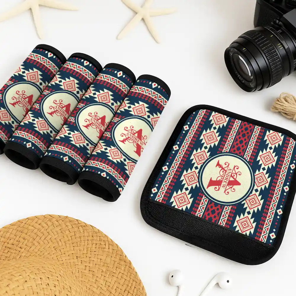 Monogram Initial Tribal Pattern - Personalized Luggage Handle Wrap - Image 2