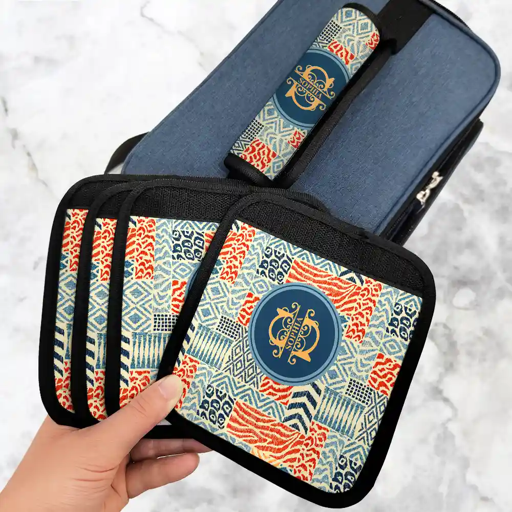 Monogram Initial Tribal Pattern - Personalized Luggage Handle Wrap - Image 3