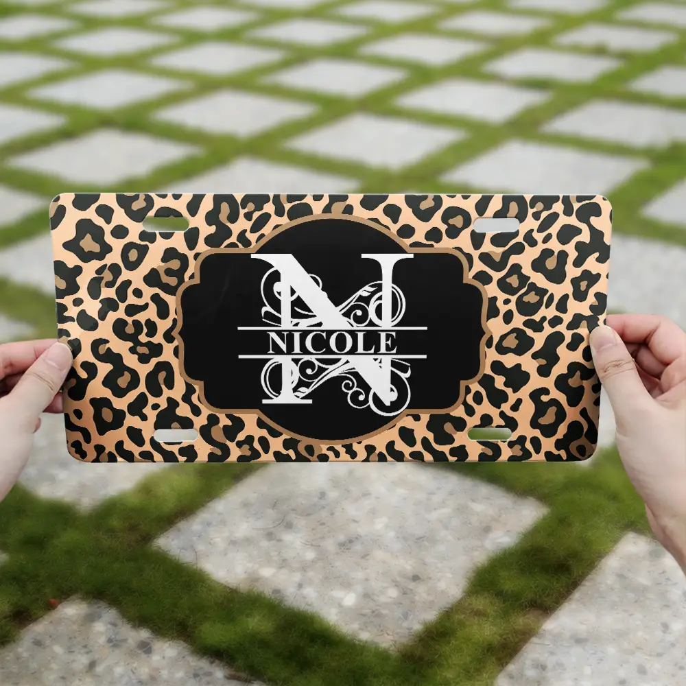 Monogram Leopard Print - Personalized License Plate - Image 2
