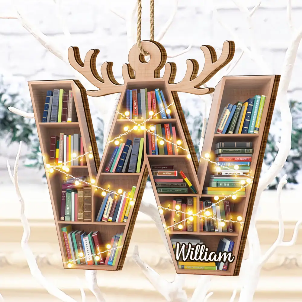 Monogram Letter Bookish Keepsake - Personalized Custom Shaped Wooden Ornament - Image 4
