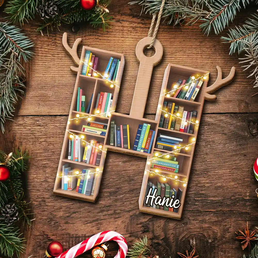 Monogram Letter Bookish Keepsake - Personalized Custom Shaped Wooden Ornament - Image 5
