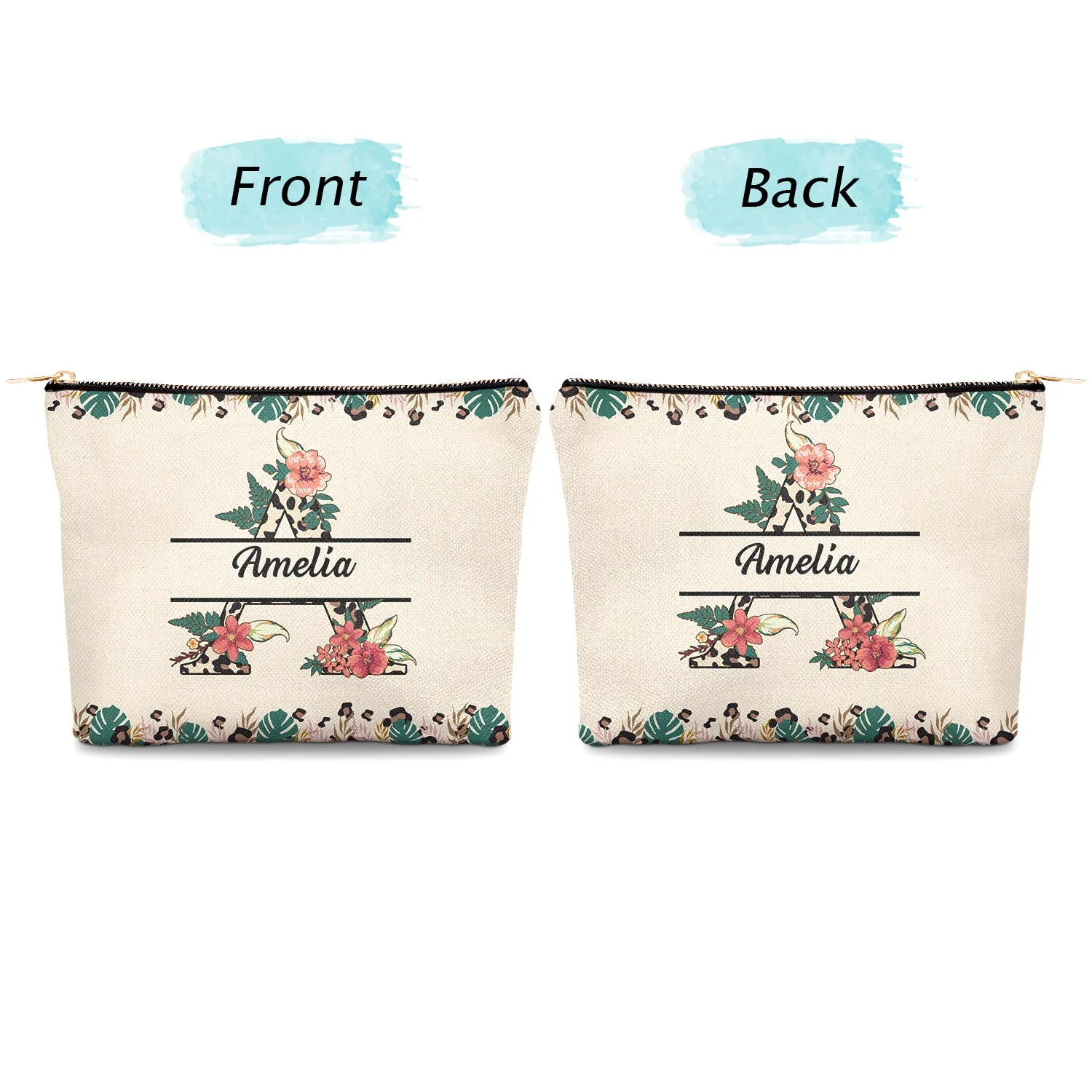 Monogram Letter Leopard Pattern - Gift For Women, Yourself - Personalized Cosmetic Bag - Image 4