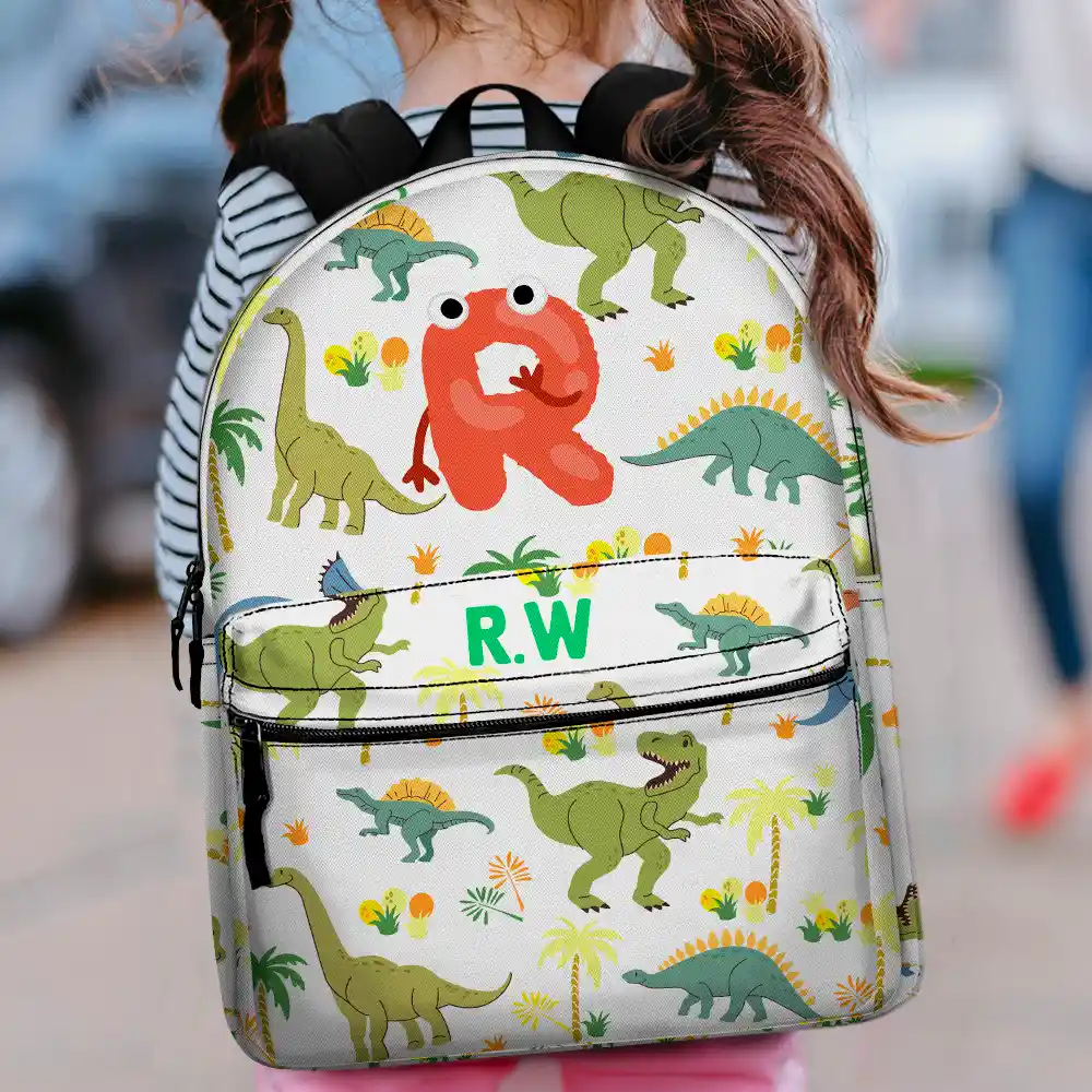 Monogram Letter School - Personalized Canvas Backpack - Image 2