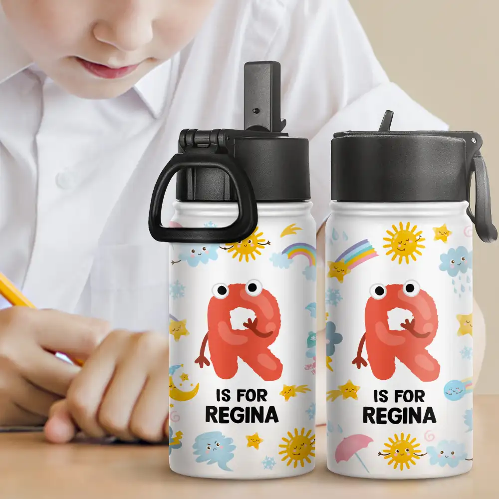 Monogram Letter Unicorn Butterfly Dino Animals - Personalized Kids Water Bottle - Image 2