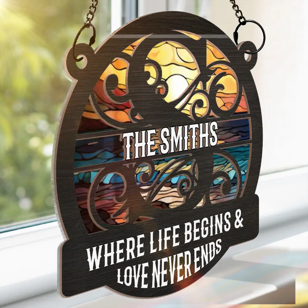 Monogram Love Never Ends - Personalized Window Hanging Suncatcher Ornament - Image 3