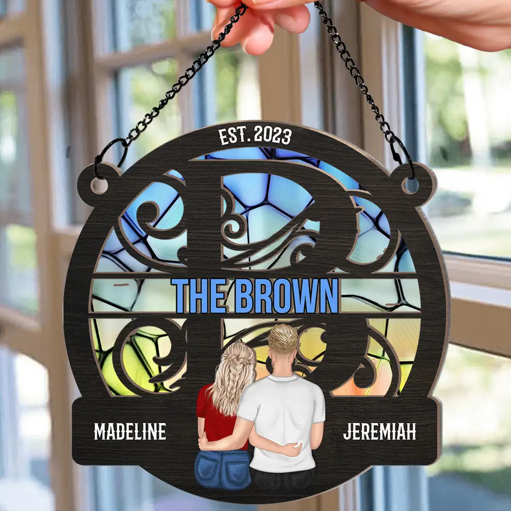 Monogram Married Couple - Personalized Window Hanging Suncatcher Ornament - Image 2