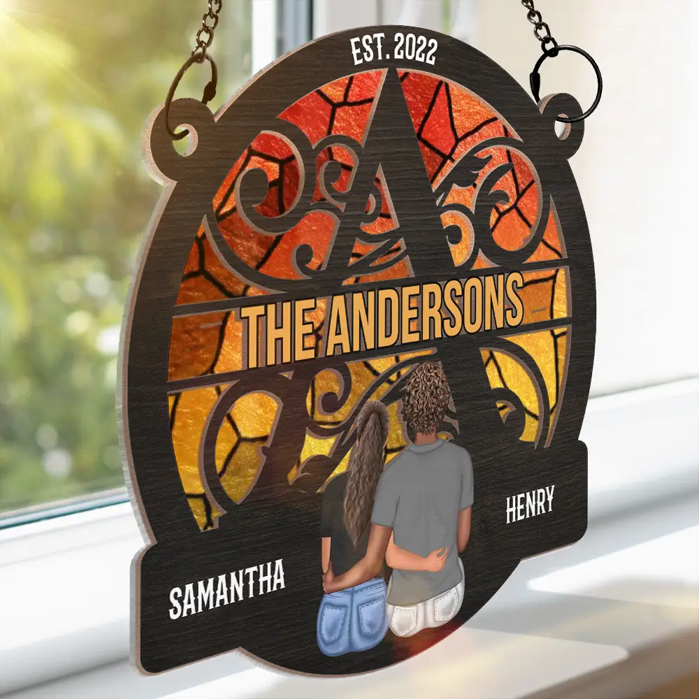 Monogram Married Couple - Personalized Window Hanging Suncatcher Ornament - Image 3