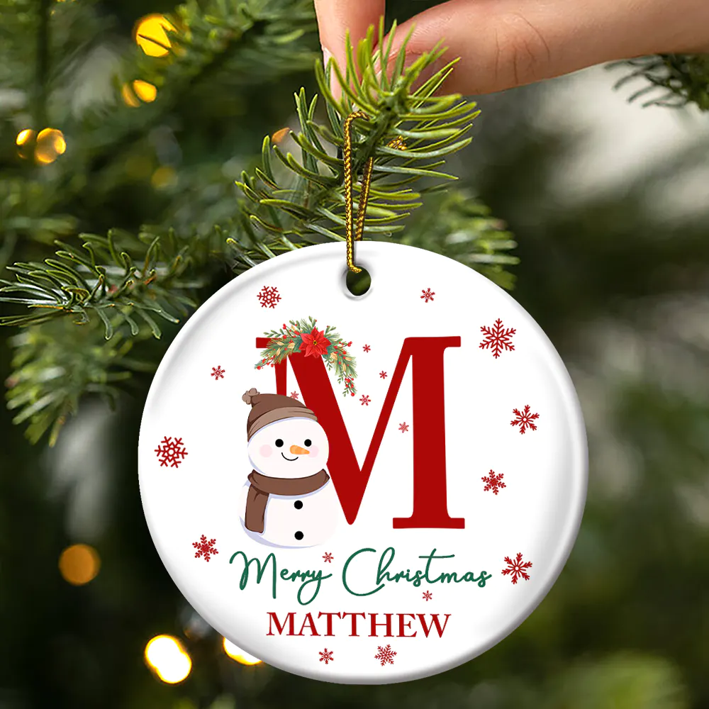 Monogram Name Merry Christmas - Personalized Combo Circle Ceramic Ornament Set - Image 3