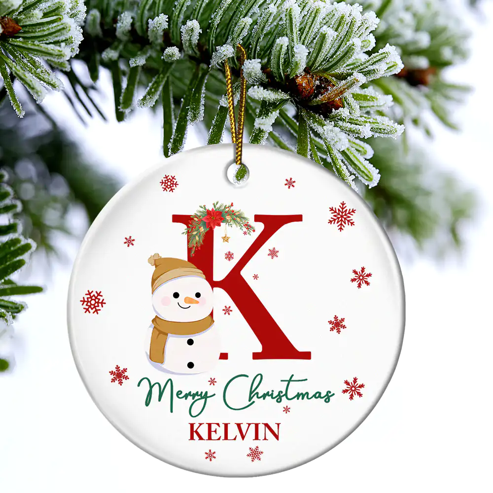 Monogram Name Merry Christmas - Personalized Combo Circle Ceramic Ornament Set - Image 4