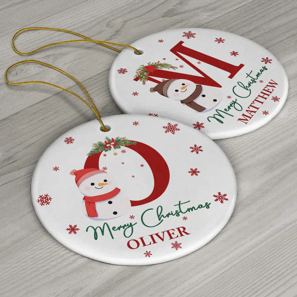 Monogram Name Merry Christmas - Personalized Combo Circle Ceramic Ornament Set - Image 6