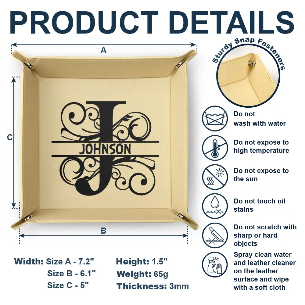 Monogram Name - Personalized Leather Valet Tray - Image 6