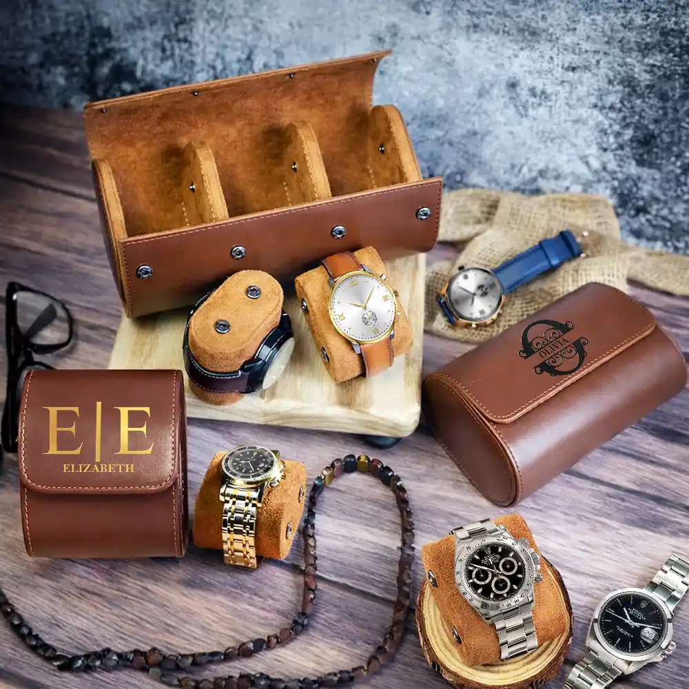Monogram Name Simple Keepsake - Personalized Leather Watch Case - Image 2