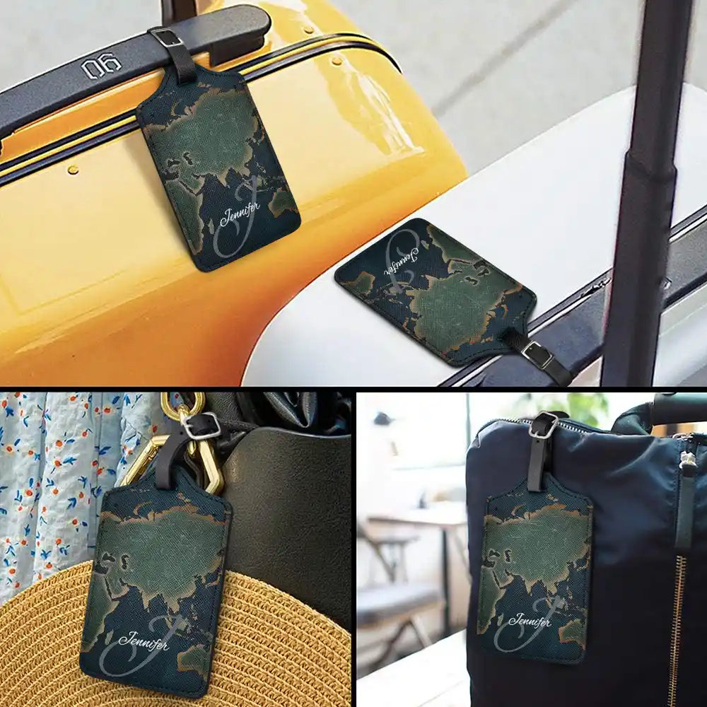 Monogram Name World Map - Personalized Luggage Tag - Image 3