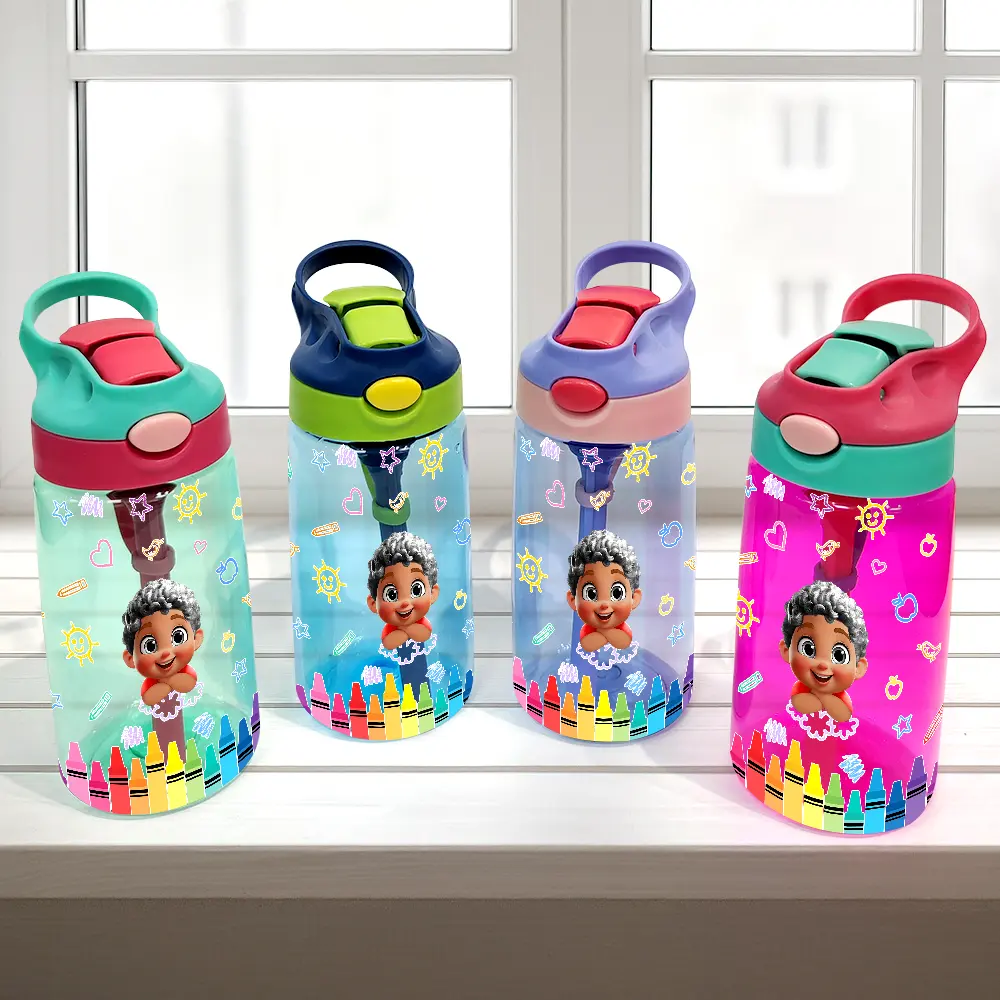 Monogram School Kid - Personalized Kids Water Bottle With Straw - Image 3