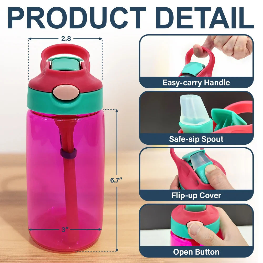 Monogram School Kid - Personalized Kids Water Bottle With Straw - Image 5