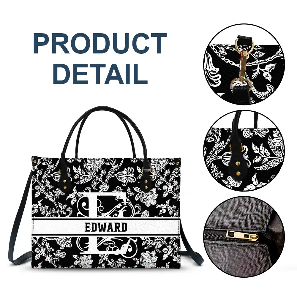 Monogram Style Floral Pattern - Personalized Leather Bag - Image 7
