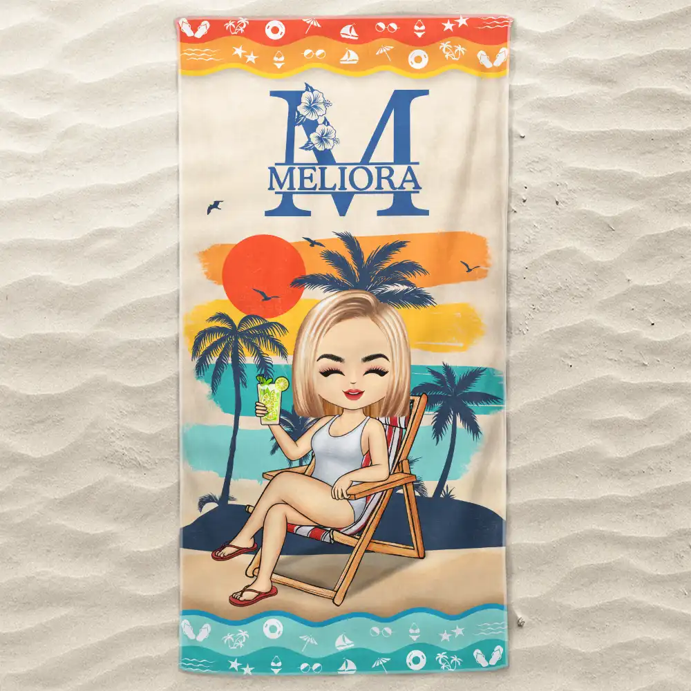 Monogram Summer Vibe Beach Towel - Personalized Beach Towel - Image 3