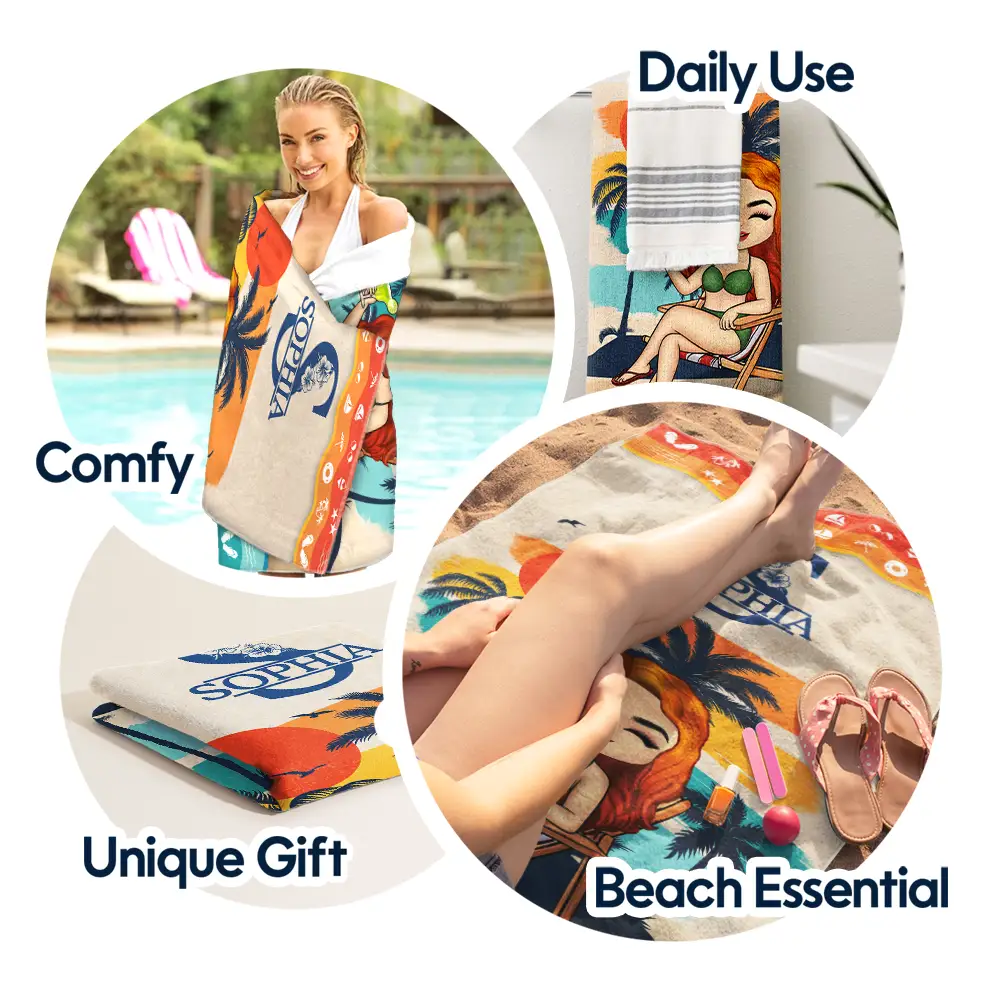 Monogram Summer Vibe Beach Towel - Personalized Beach Towel - Image 5