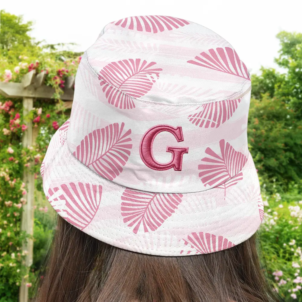 Monogram Tropical Pattern - Embroidery Text Effect Printed, Personalized Bucket Hat - Image 4