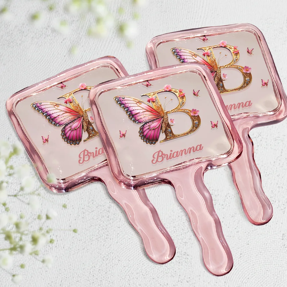 Monogrammed Alphabet Butterfly - Personalized Handheld Mirror - Image 2