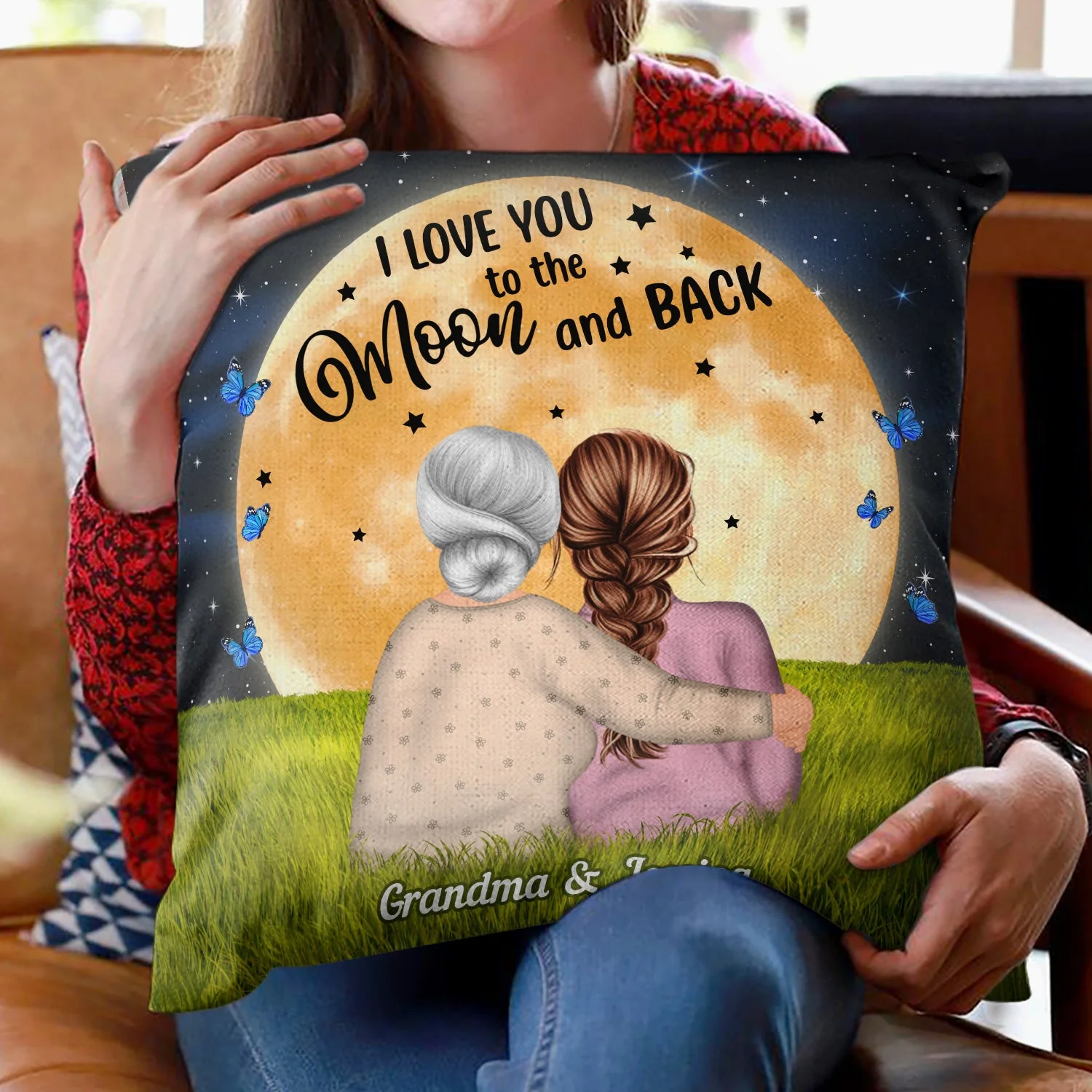 Moon And Back Grass - Gift For Grandma, Mom - Personalized Custom Pillow - Image 2