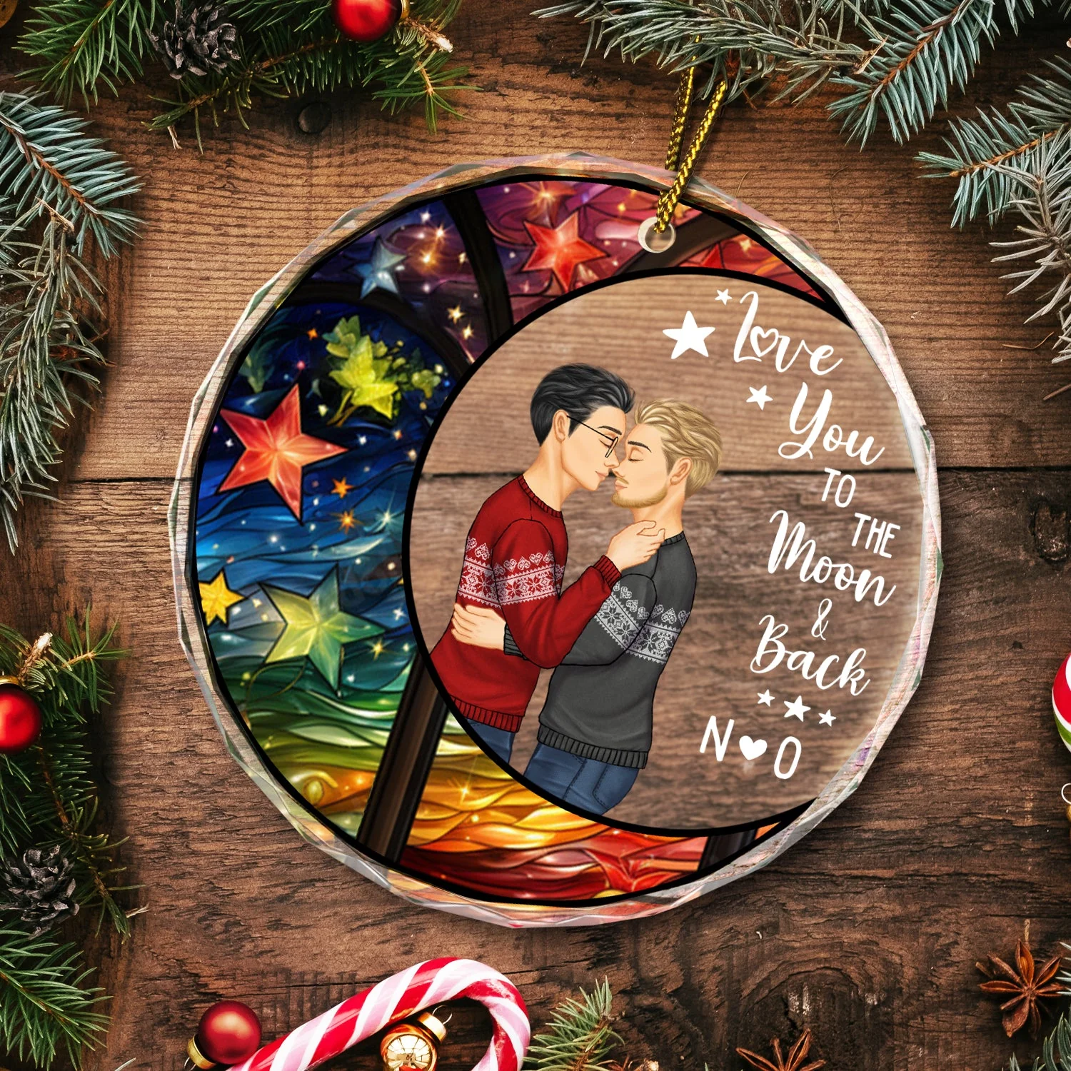 Moon & Back - Christmas Gift For Couples - Personalized Circle Glass Ornament - Image 5