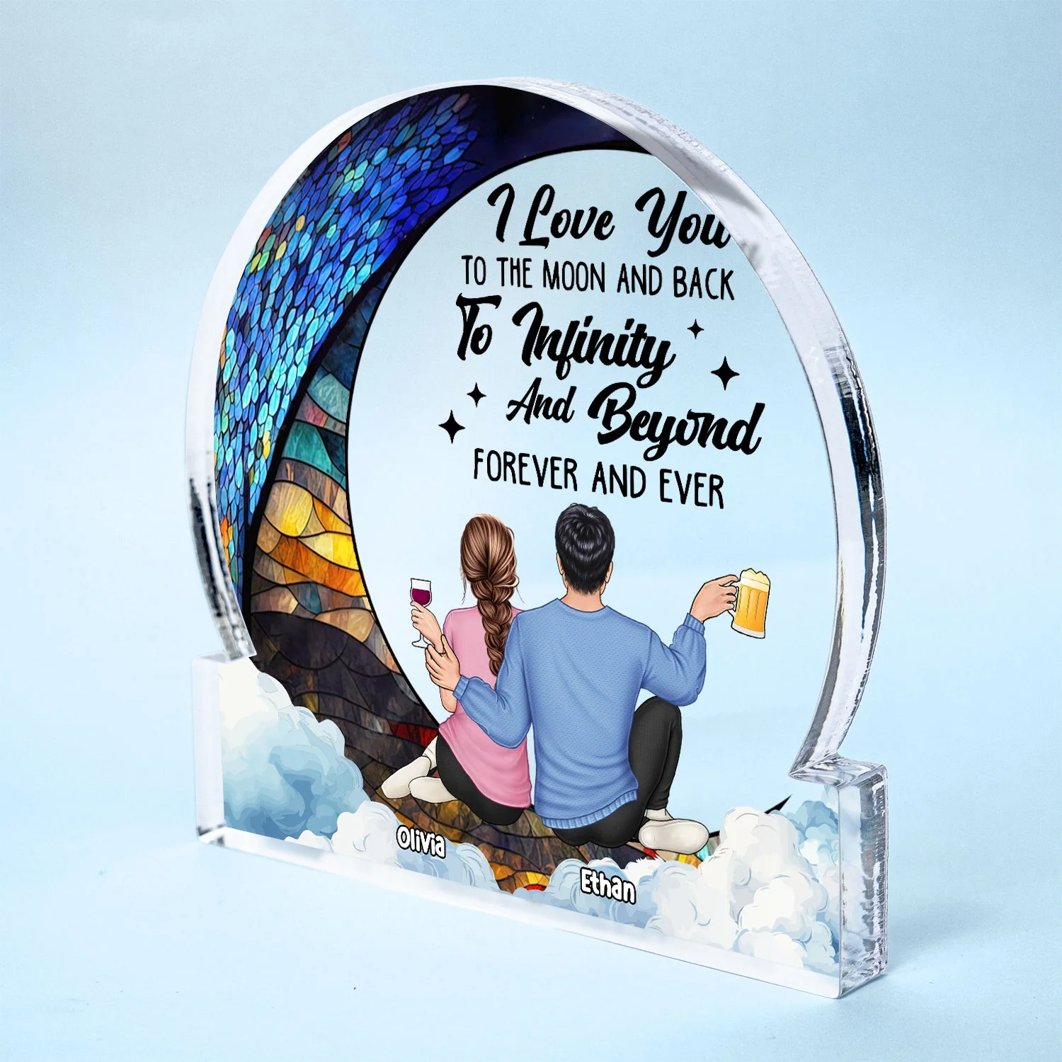 Moon & Back To Infinity - Gift For Couples - Personalized Round Shaped Acrylic Plaque - Image 2