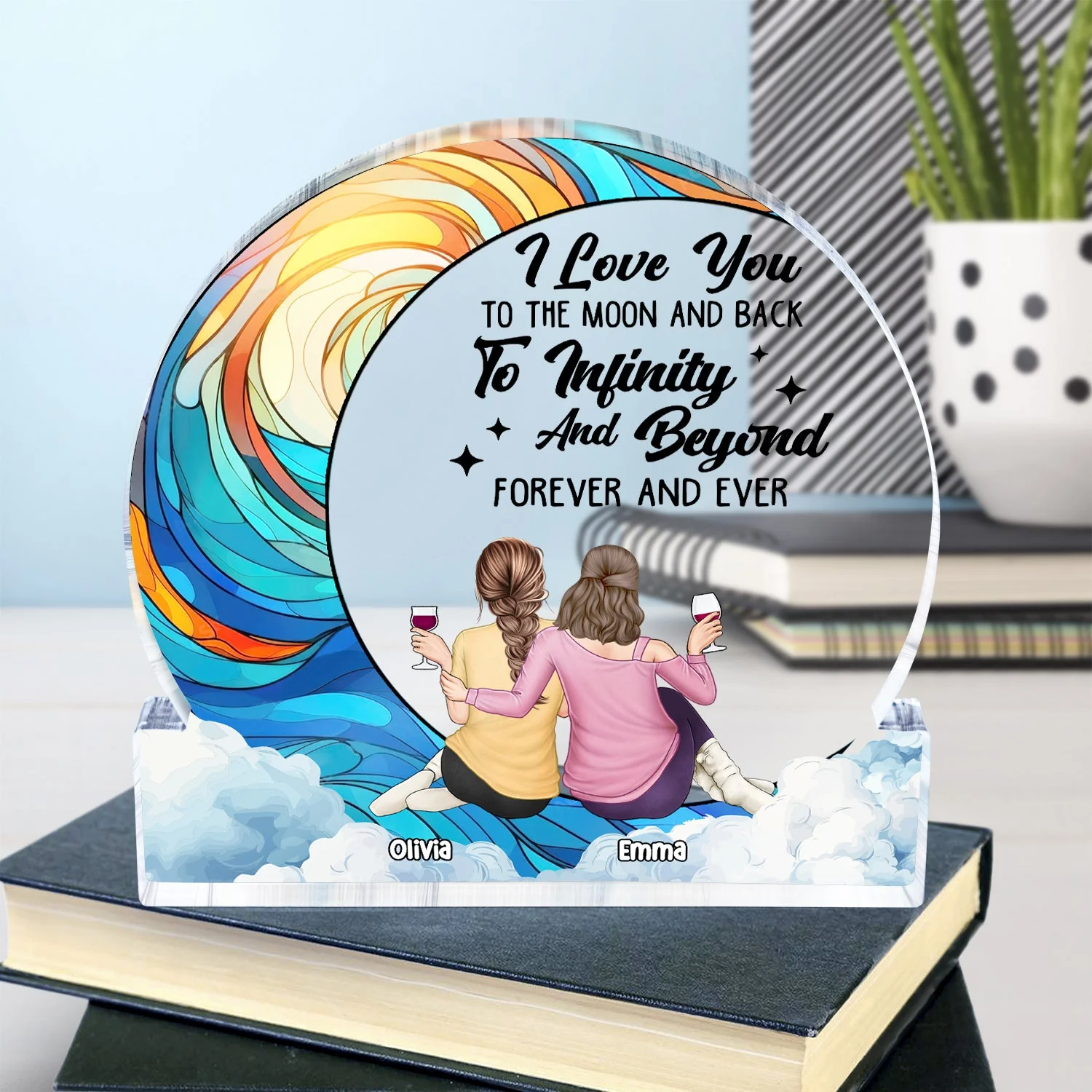 Moon & Back To Infinity - Gift For Couples - Personalized Round Shaped Acrylic Plaque - Image 4