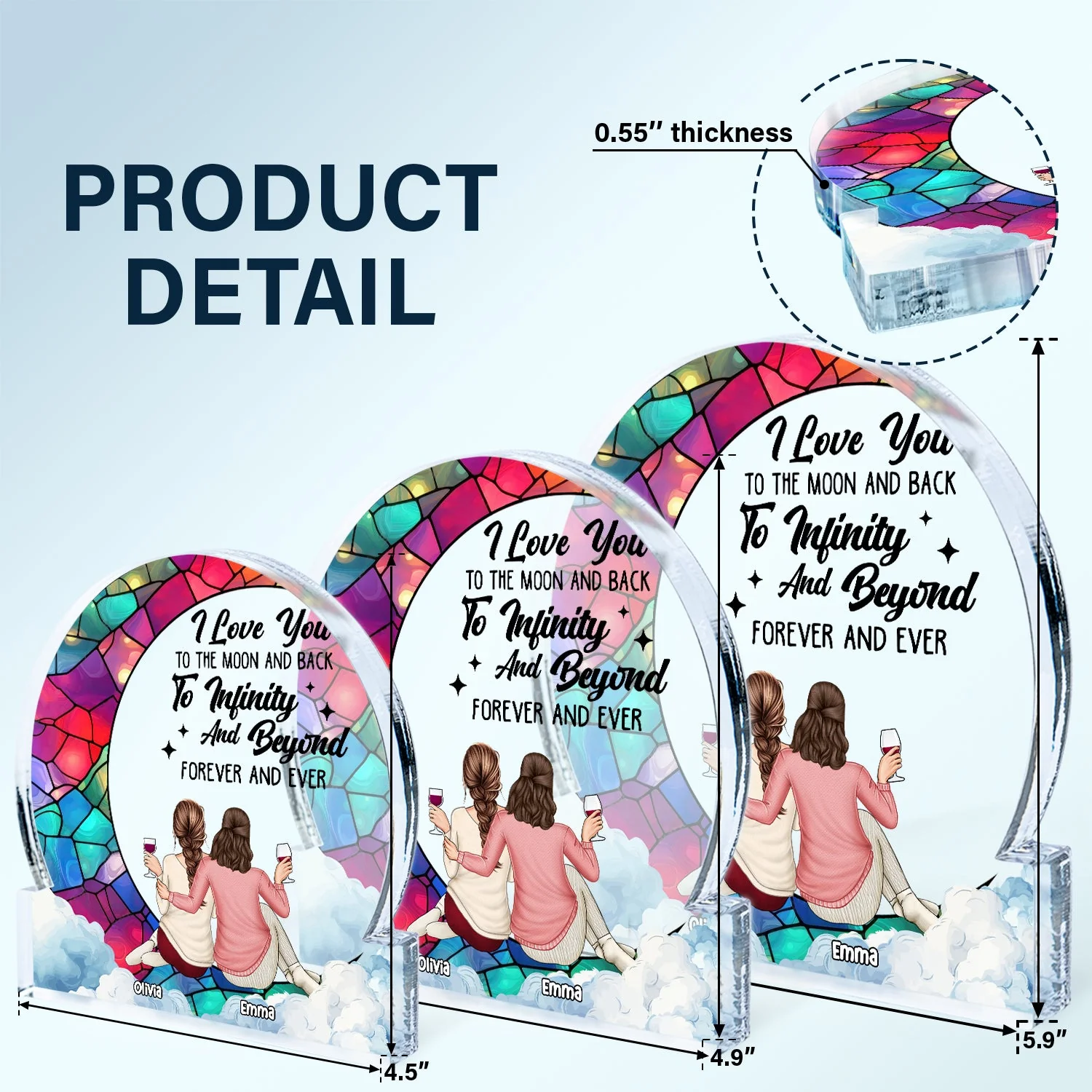 Moon & Back To Infinity - Gift For Couples - Personalized Round Shaped Acrylic Plaque - Image 5