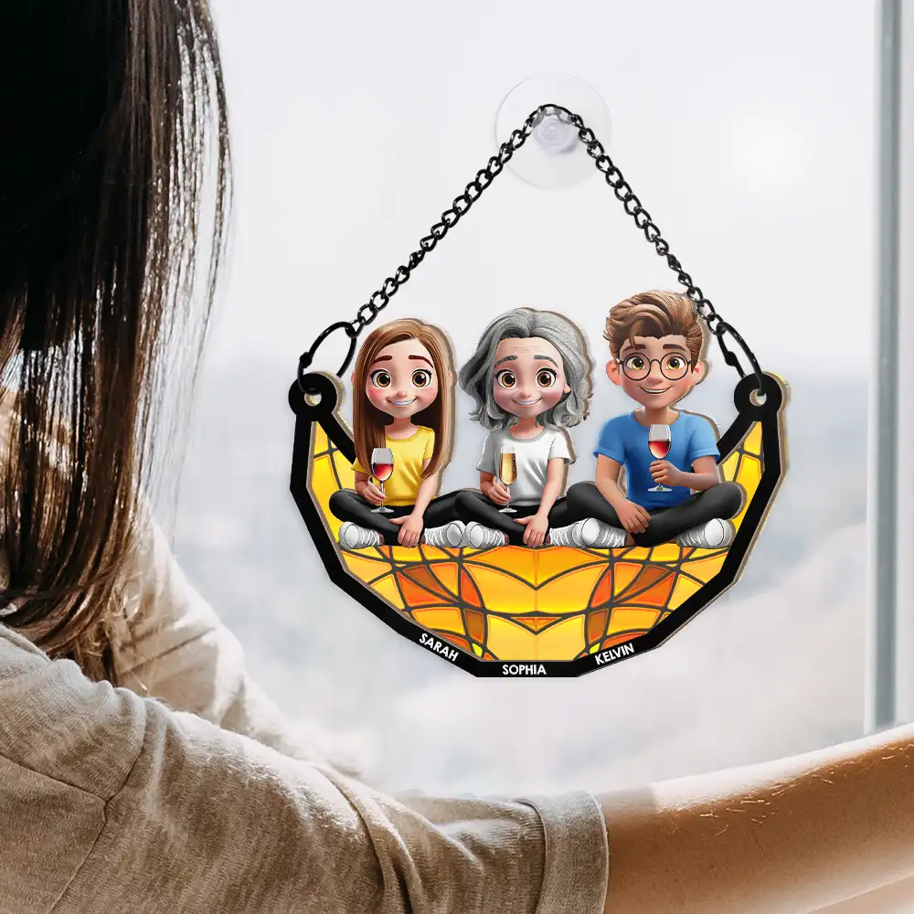 Moon Mother Daughter Son We Love You Mom 3D Cartoon - Personalized Window Hanging Suncatcher Ornament - Image 4