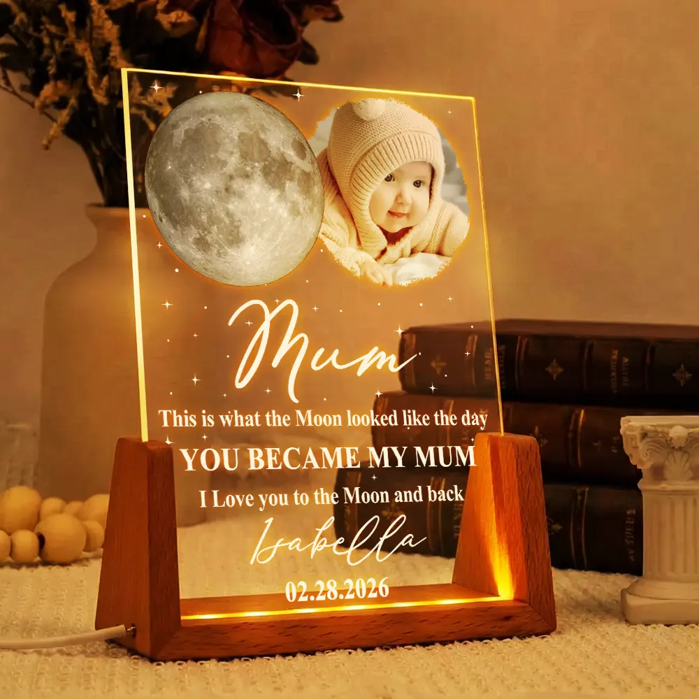 Moon Phase Custom Photo The Moon The Day You Became My Mom - Personalized Night Light - Image 4