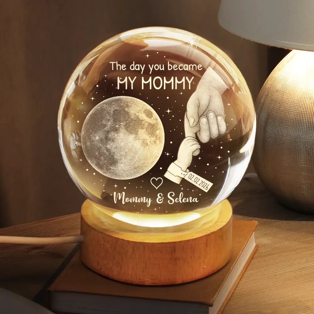 Moon Phase Our First Father's Day The Day You Became My Dad Mom - Personalized Crystal Globe Lamp - Image 2