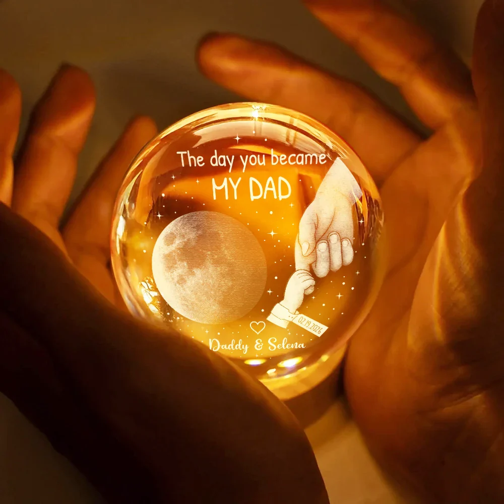 Moon Phase Our First Father's Day The Day You Became My Dad Mom - Personalized Crystal Globe Lamp - Image 4