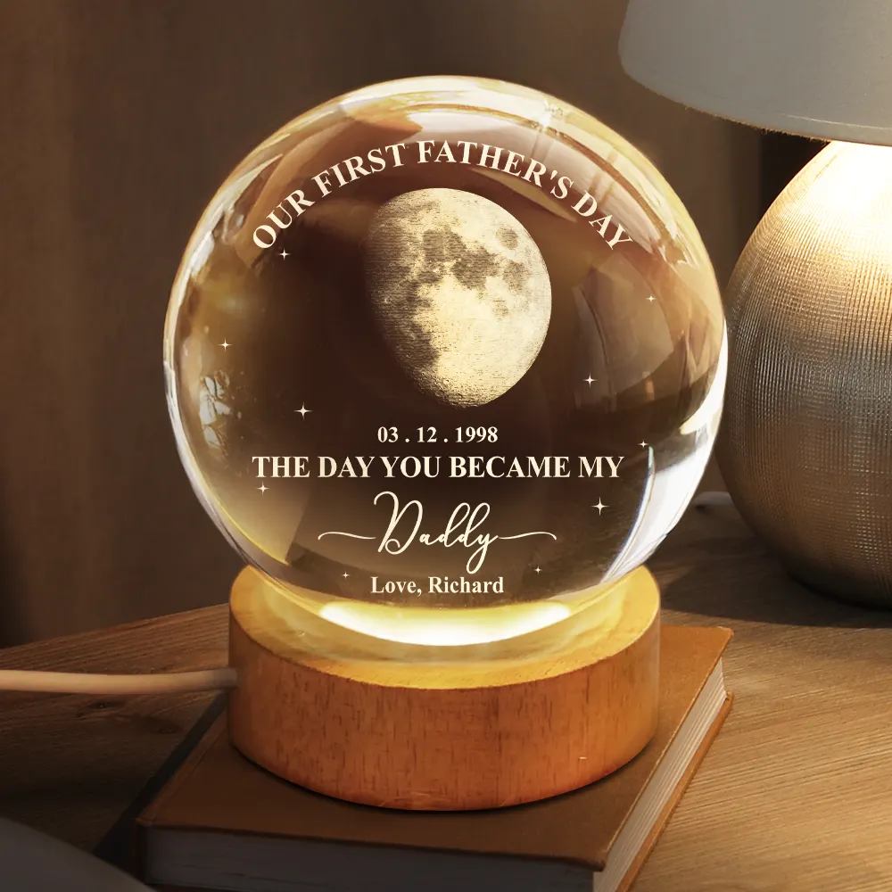 Moon Phase Our First Mother's Day Father's Day - Personalized Crystal Globe Lamp - Image 2