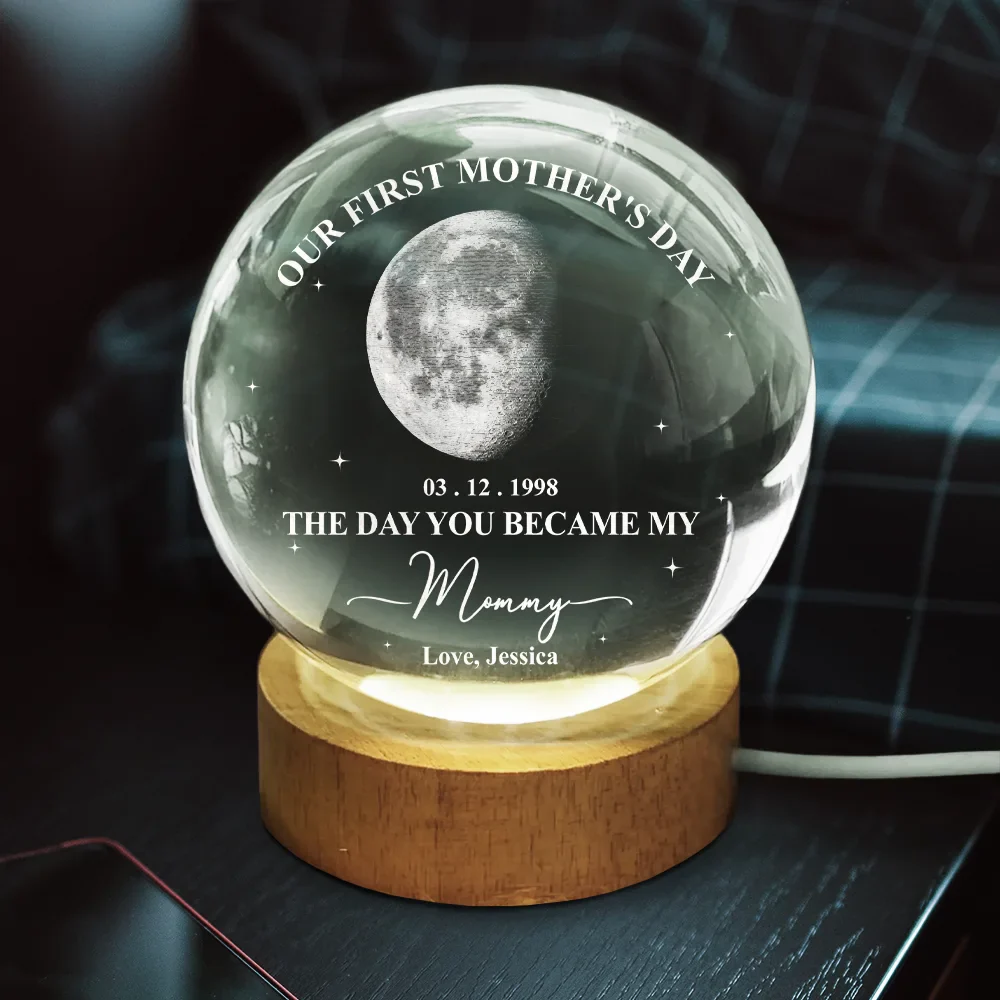 Moon Phase Our First Mother's Day Father's Day - Personalized Crystal Globe Lamp - Image 3