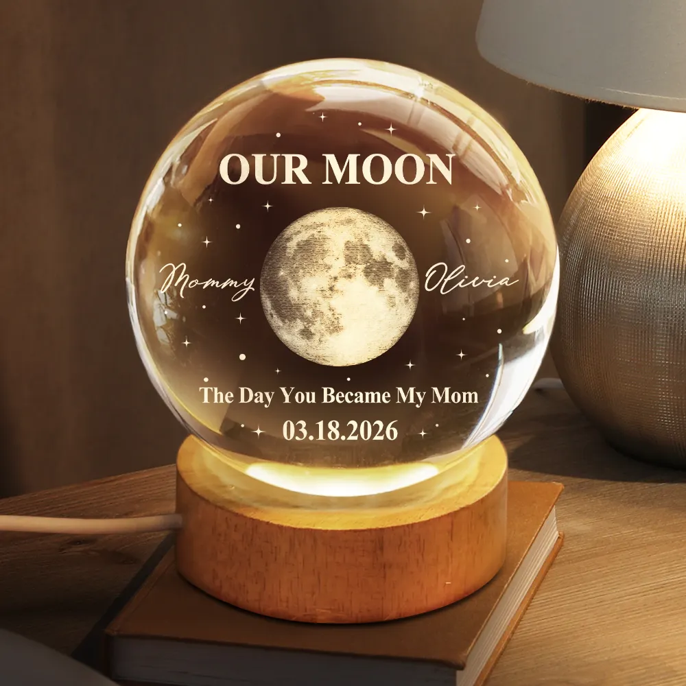 Moon Phase Our First Mother's Day The Day You Became My Mom - Personalized Crystal Globe Lamp - Image 2